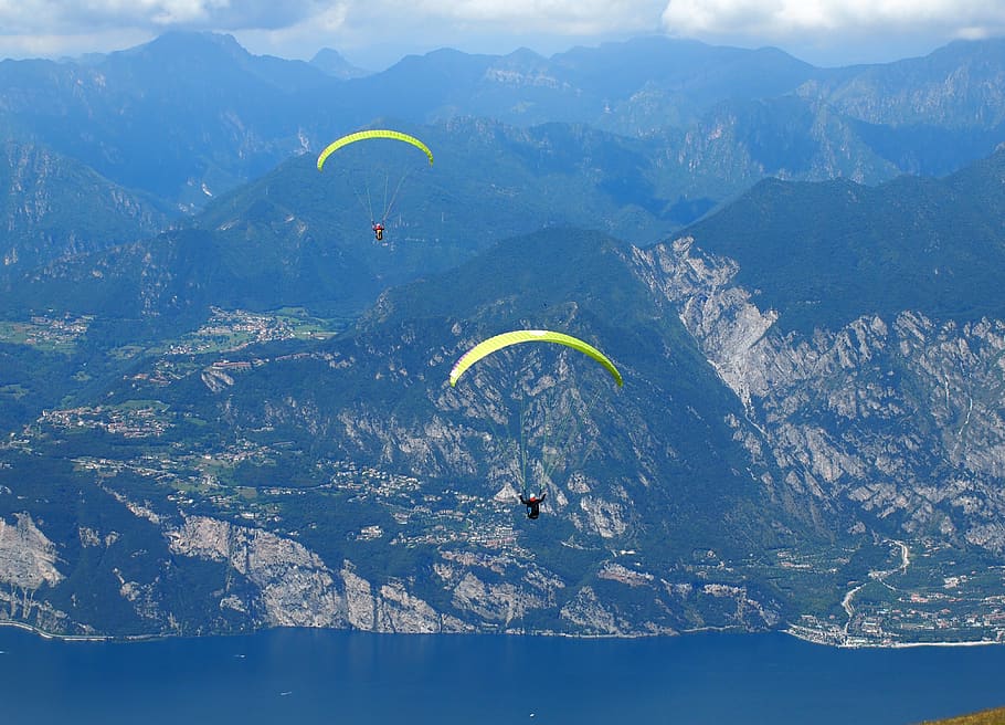 paraglider, screen, chute, paragliding, parasailing, colorful, high, sports, mountains, monte baldo