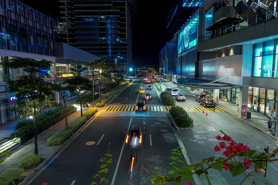city, road, street, dusk, transportation system, long exposure, car trails, light trails, cars, philippines