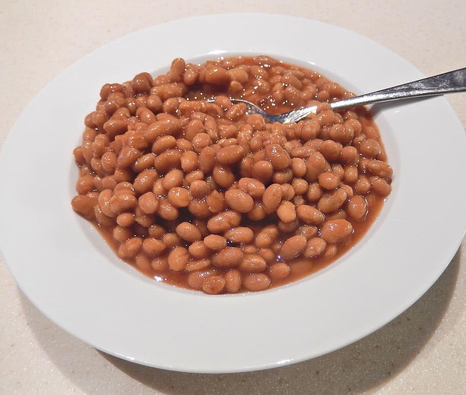 flat-lay photo, beans, plate, boston baked beans, molasses, brown sugar, slow cooked, food, food and drink, kitchen utensil