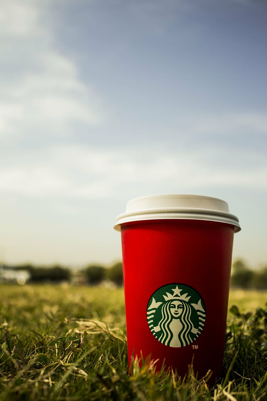 starbucks cup, grass, starbucks, coffee, lawn, christmas, red, sky, logo, agriculture