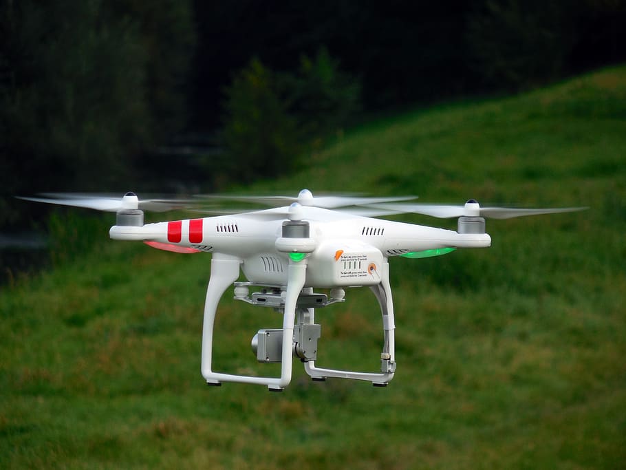 white quadcopter drone, quadrocopter, propeller, model, rotors, drone, fly, flying machine, quadrotor, quadricopter
