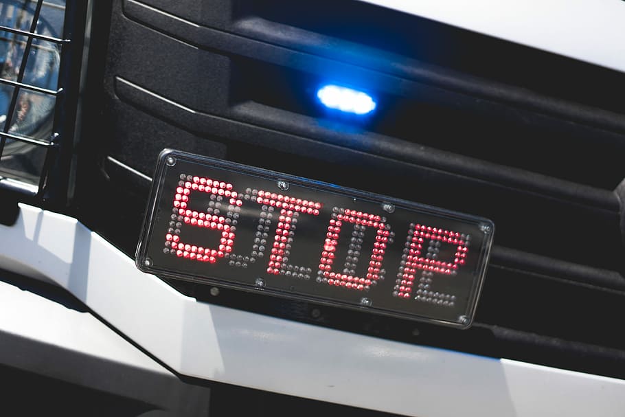 flashing, light, stop, sign, Police, Flashing Light, STOP Sign, Sign on, Car, cars