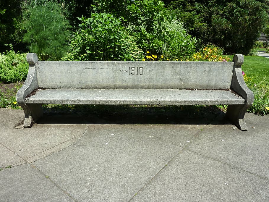 bench, concrete, benches, seat, seating, historic, landmark, oregon, u of o, campus