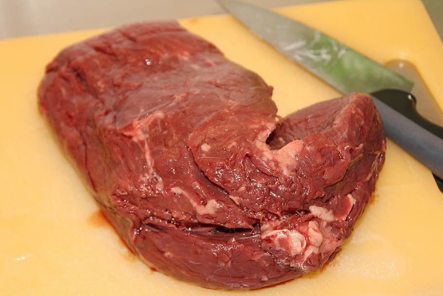raw, knife, Roast Beef, Meat, Cook, Eat, Food, beef, kitchen, prepare