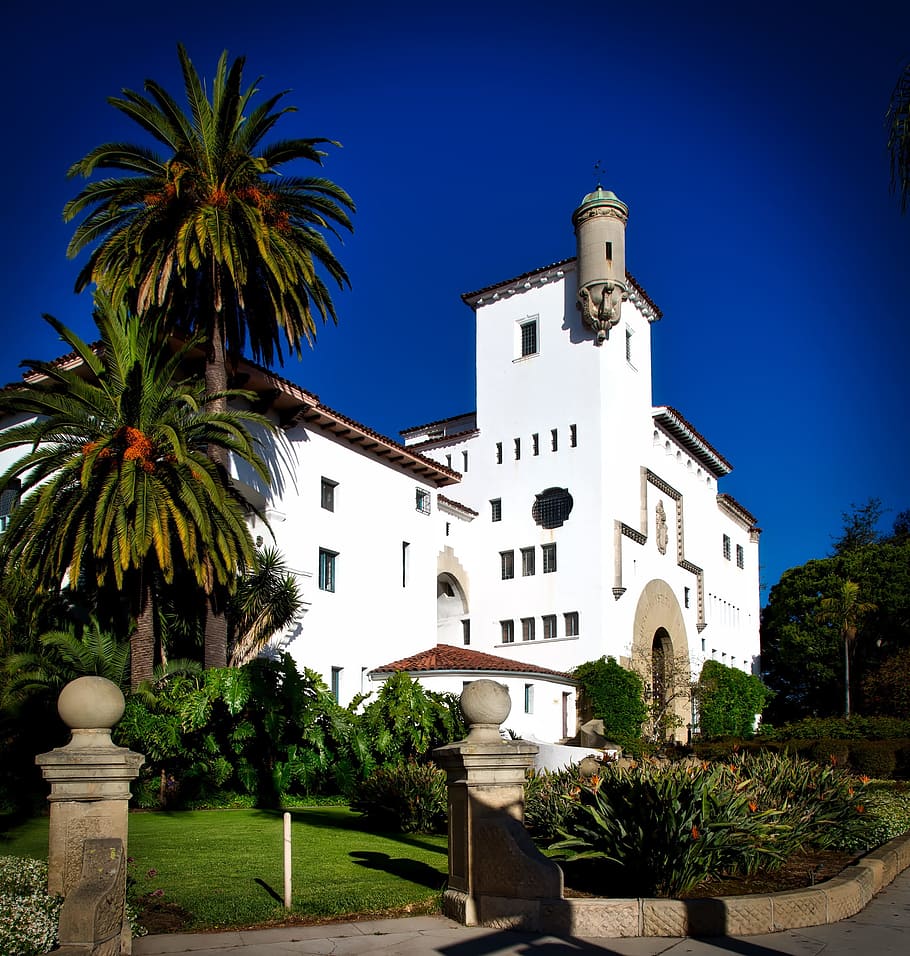 Santa Barbara, California, Pengadilan, kota, perkotaan, arsitektur, tengara, bersejarah, telapak tangan, pohon-pohon palem