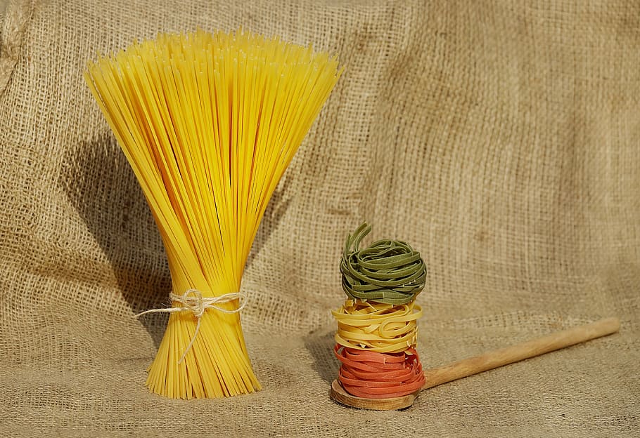 yellow pasta, noodles, pasta, yellow, colorful, raw, food, carbohydrates, spaghetti, italian food