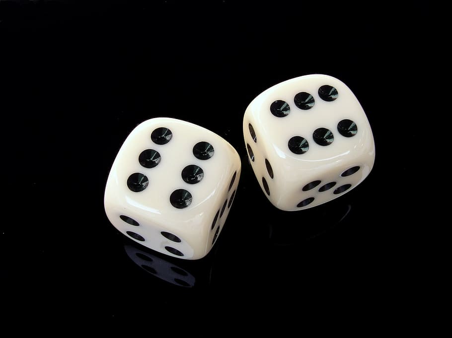 two, white-and-black dice cubes, cube, six, gambling, play, lucky dice, instantaneous speed, game cube, craps