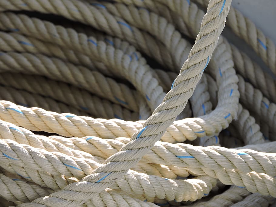 Rope, Nautical, Ship, strength, durability, twisted, tied knot, equipment, close-up, transportation