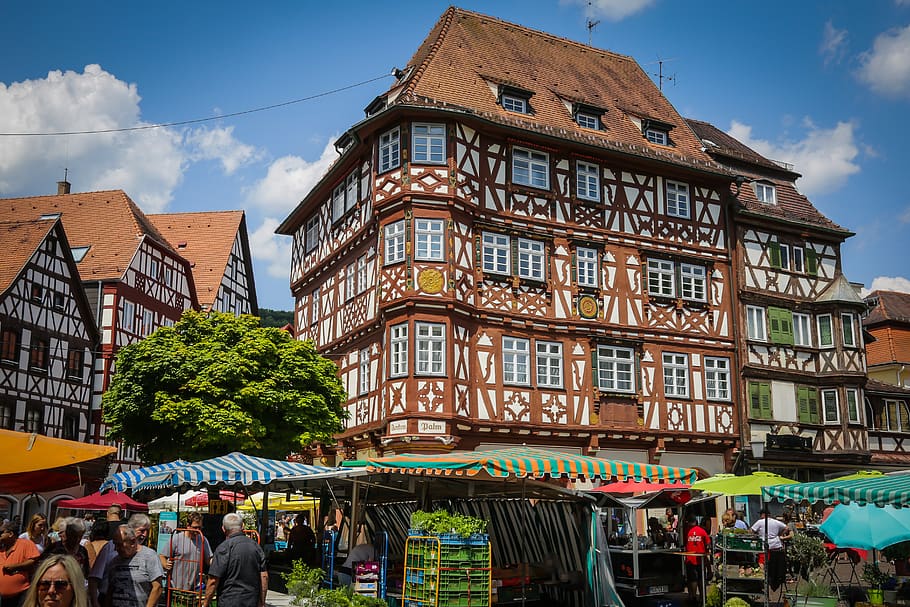 mosbach, marketplace, neckar-odenwald, odenwald, truss, middle ages, building exterior, architecture, city, built structure