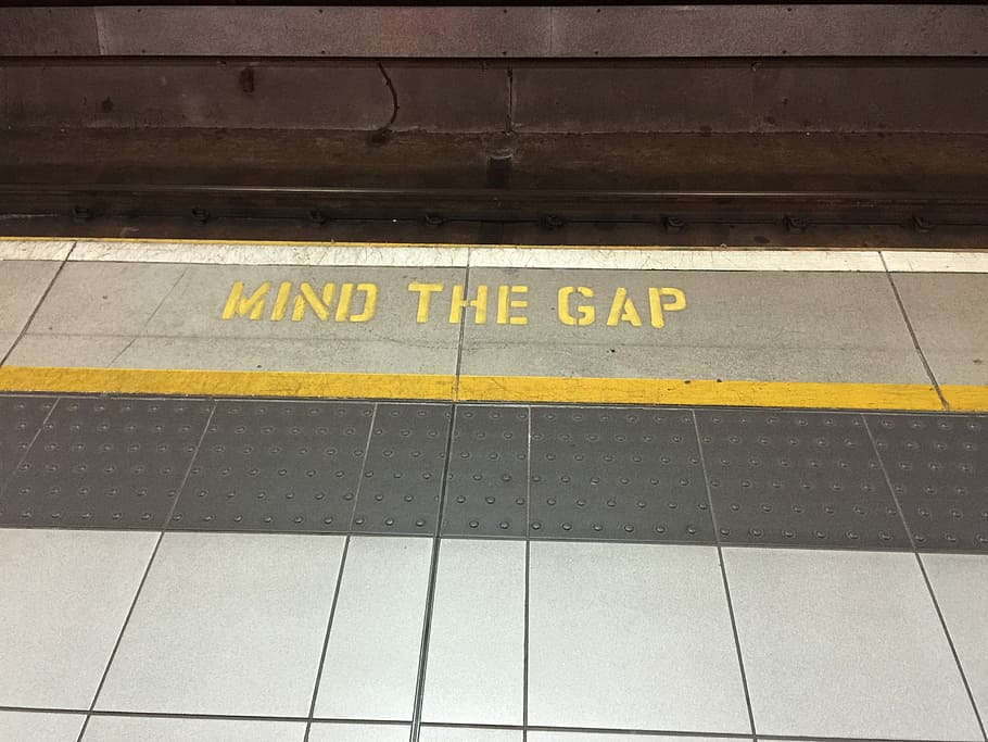 mind, gap text, floor, Mind The Gap, Underground, London, Train, subway, gap, station