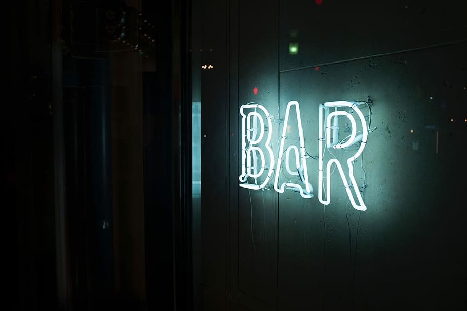 parede de bar, bar, parede, instalação, luz, néon, placa, negócios, brilhando, iluminado