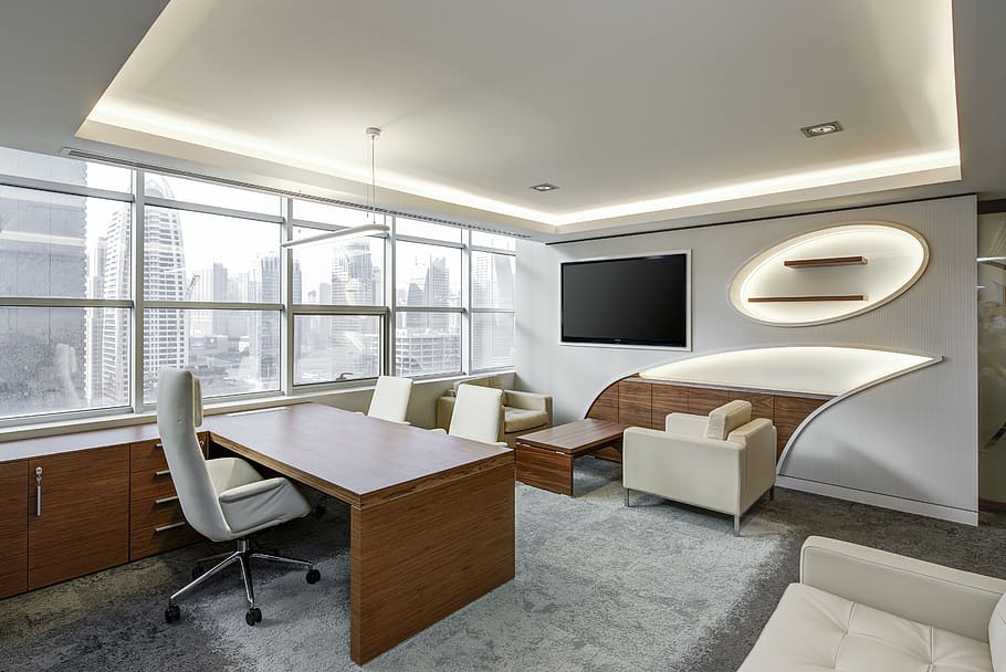 Marrón, madera, escritorio, blanco, rodante, silla, oficina, sala de estar, ejecutivo, sentado