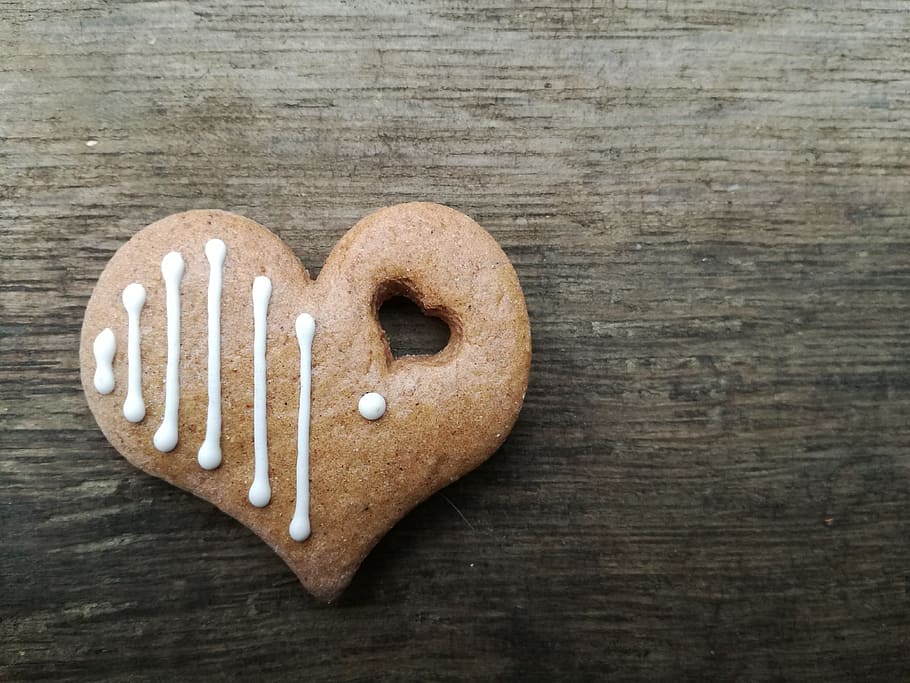 Heart, Gingerbread, Love, heart shape, sweet food, wood - material, food and drink, directly above, table, food