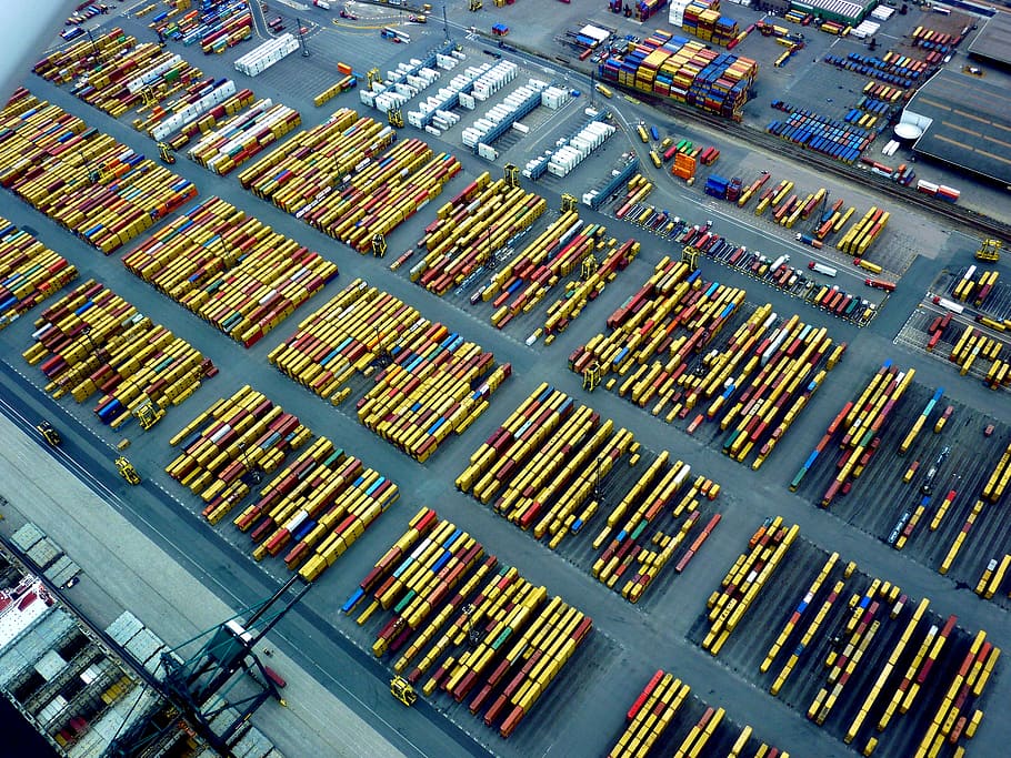 aerial, view, buildings, antwerp, port, logistics, transport, load, taps, container