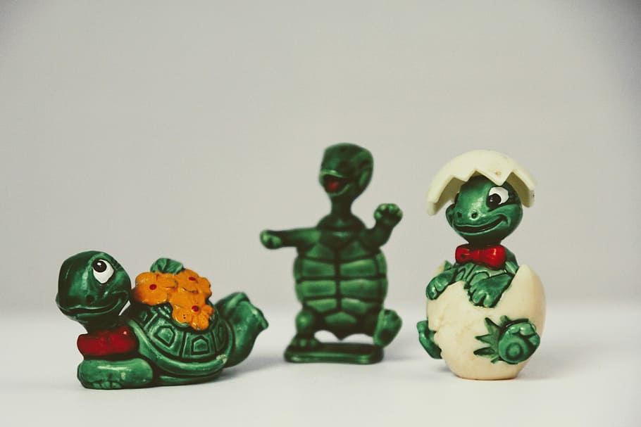 Kura-kura, Mainan, Telur, überraschungseifigur, bayi, foto studio, figurine, warna hijau, masa kanak-kanak, latar belakang putih
