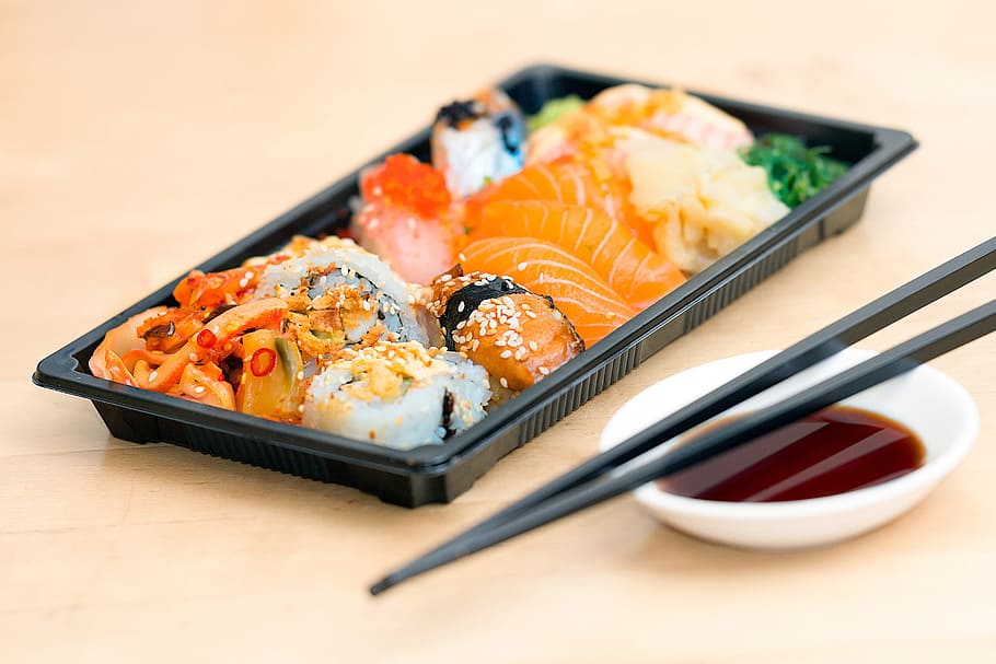 tembakan, ikan sushi, sumpit, Closeup, sushi, ikan, makanan / Minuman, makanan, makanan laut, Jepang