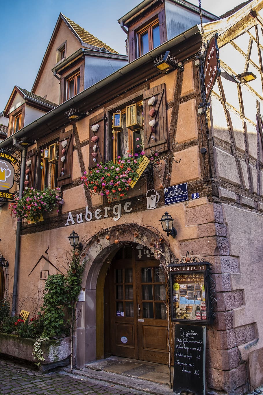 france, alsace, truss, restaurant, old town, kaysersberg, architecture, middle ages, picturesque, wine village