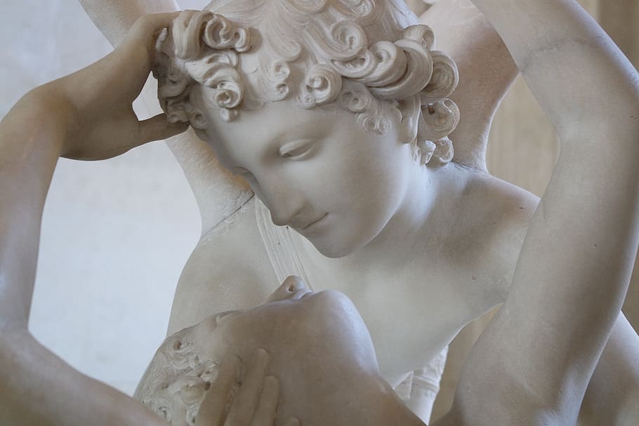 cupid and psyche, paris, statue, taproom, marble, museum, figure, france, art, sculpture