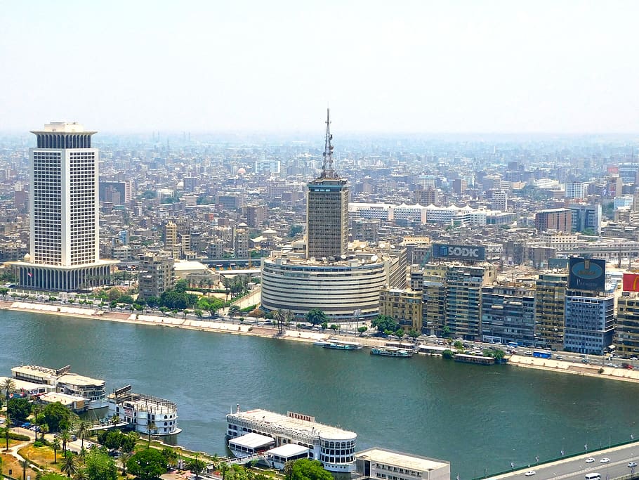 Kairo, sungai nil, sungai, dari, menara, eksterior bangunan, kota, struktur yang dibangun, Arsitektur, Pemandangan kota