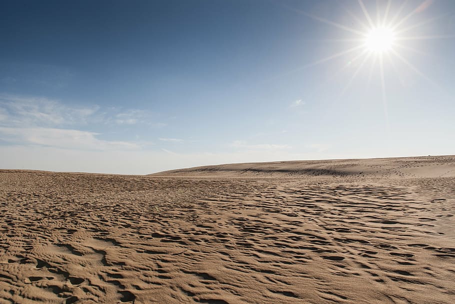 field, gray, soil, blue, sky, desert, sand, dunes, dry, sun