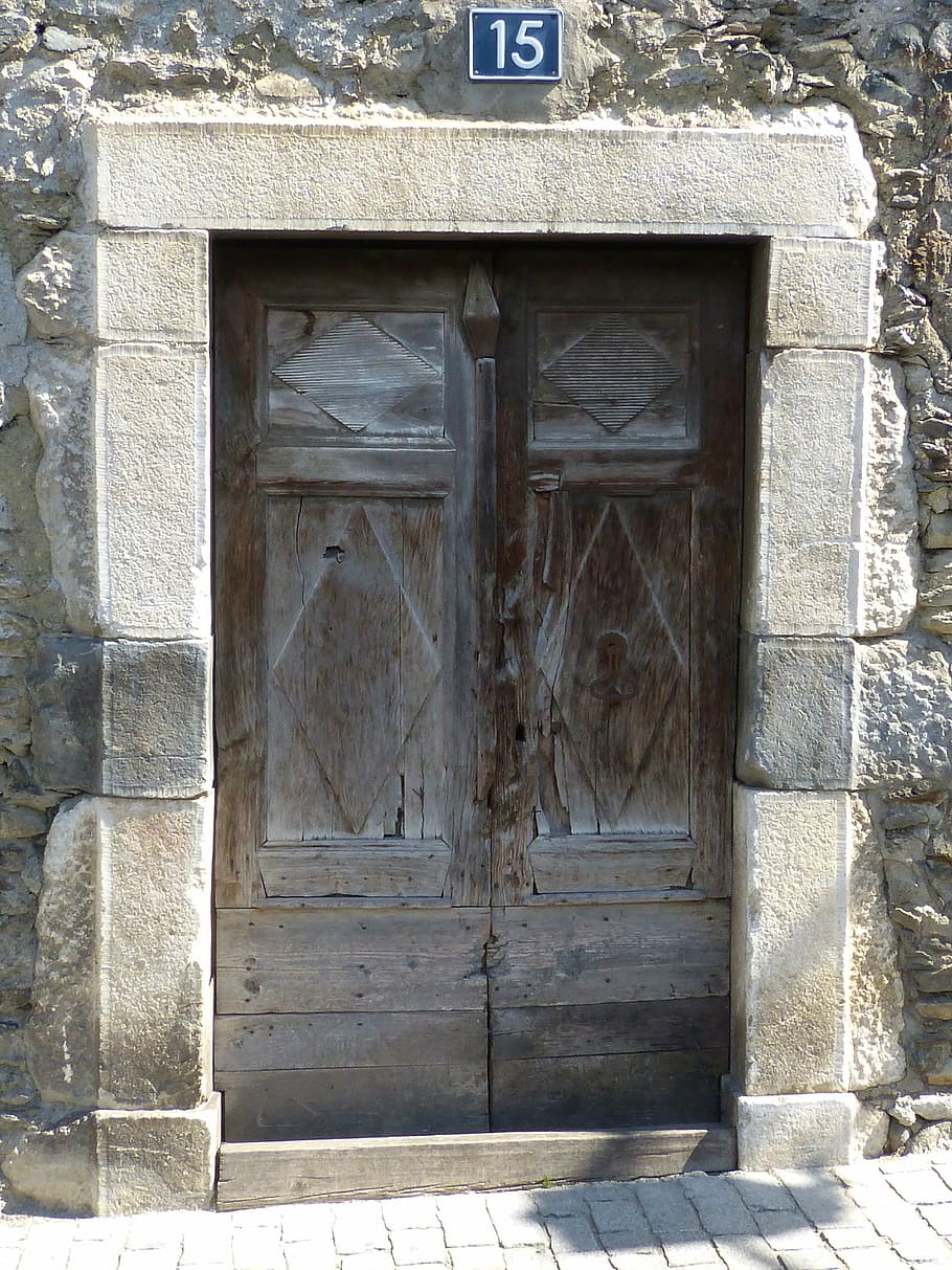 door, portal, old, carved stone, vielha, val d'aran, entrance, closed, architecture, built structure