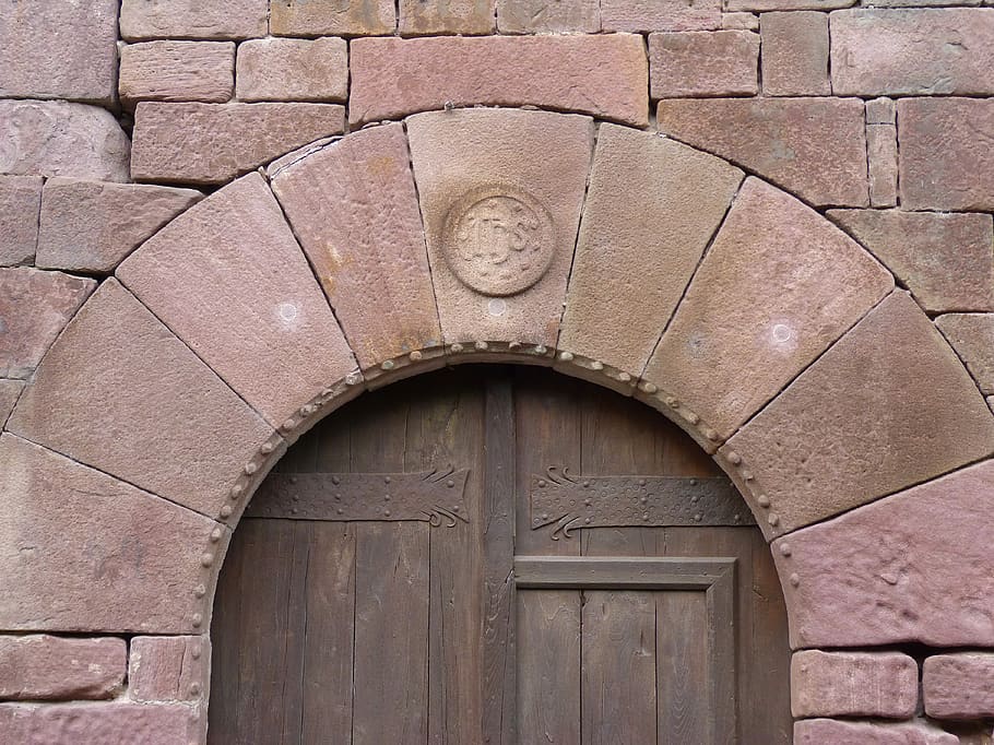 pintu, portal, busur, lengkungan, batu berukir, abad pertengahan, batu, pedesaan, jalan masuk, tidak ada orang