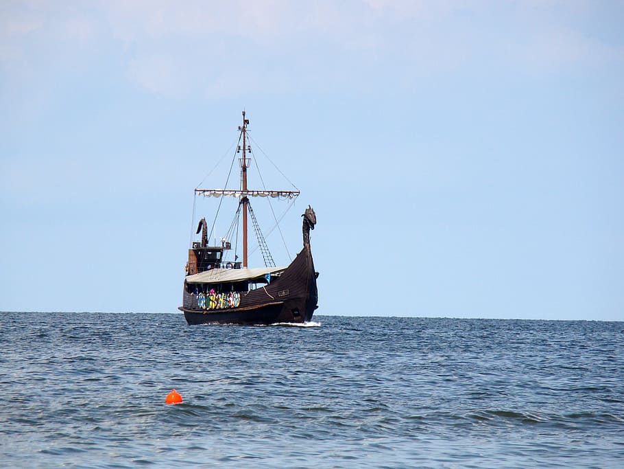 brown, schooner, body, water, daytime, ship, sea, boat, the vikings, the baltic sea