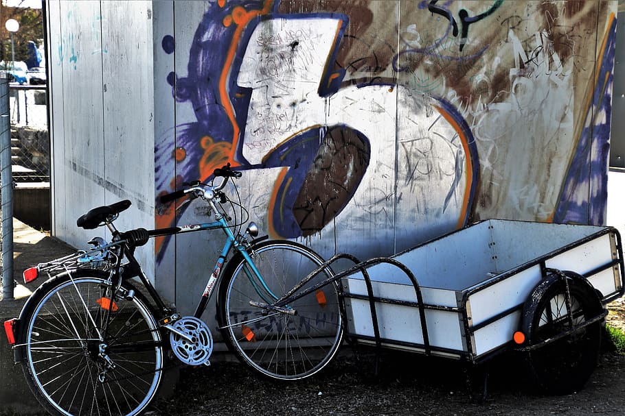 Bicicleta, transporte, graffiti, calle, el vehículo, viejo, estilo, nadie, el área de la ciudad, viajar
