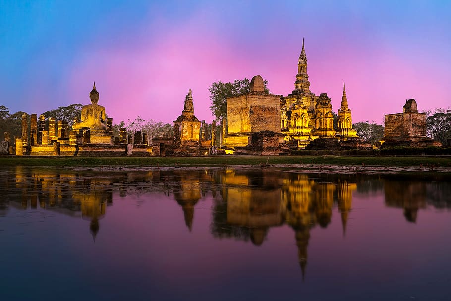 foto, mezquita, amanecer, phra nakhon si ayutthaya, antigua, arquitectura, arte, asia, bangkok, bonita