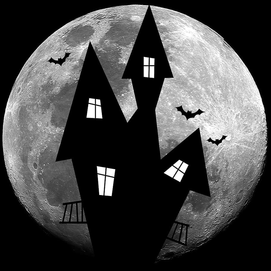 embrujado, casa, fondo de pantalla de la luna, la casa embrujada, halloween, horror, decoración, octubre, decoraciones, celebrar