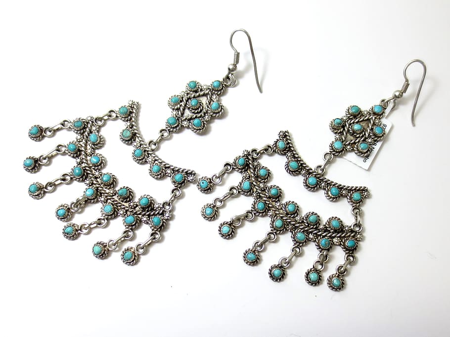 silver-and-green gemstone hook earrings, zuni, native american, indian, native, american, southwest, history, united, states