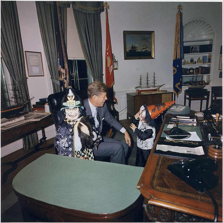 Presidente John F. Kennedy, blanco, casa, John F. Kennedy, Casa Blanca, oficina oval, conocido, famoso, niños, halloween