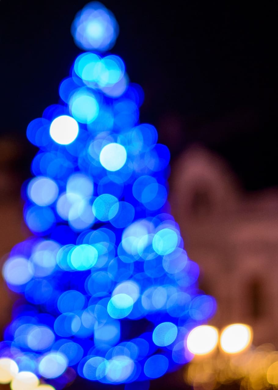 bokeh, christmas decoration, light blue, christmas tree, glitter, bright, decor, christmas, holiday, xmas