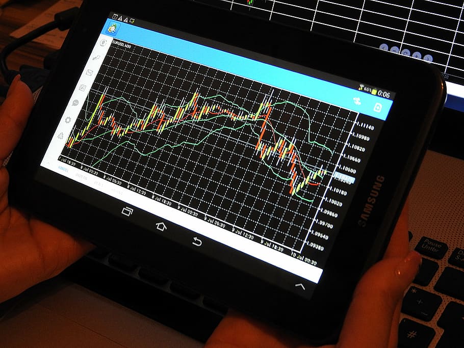 person, holding, turned-on tablet computer, chart, trading, forex, analysis, tablet, pc, graph