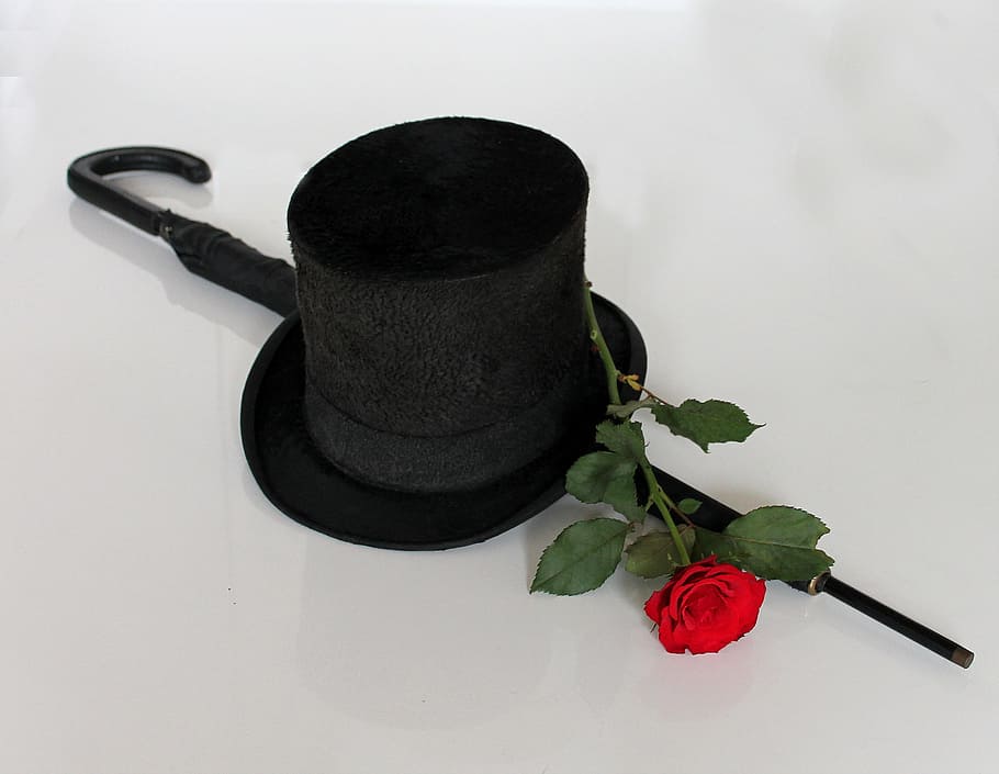 red, rose, umbrella, hat, red rose, high hat, hat and umbrella, wedding,  romance, black | Pxfuel