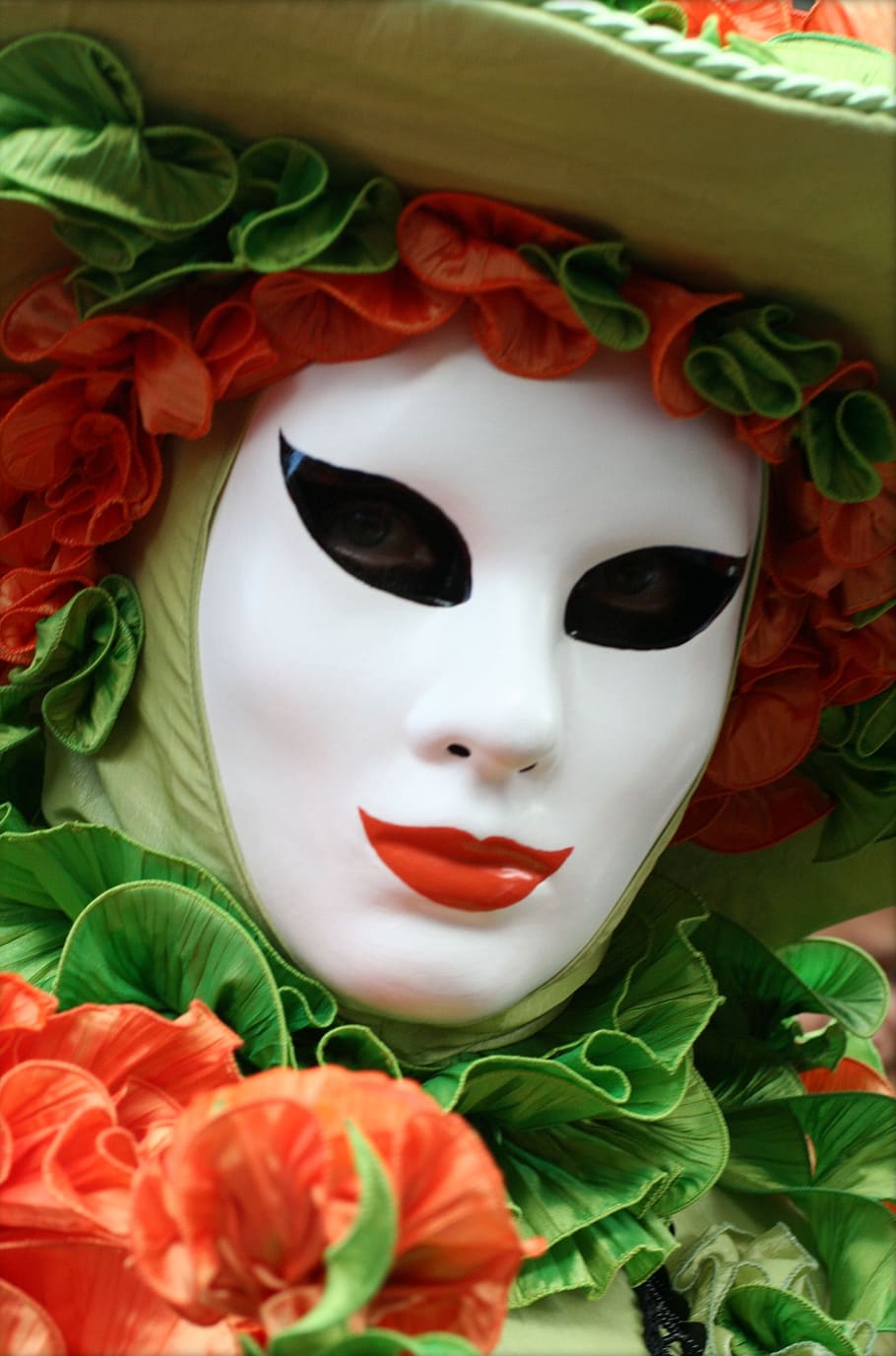 persona, vistiendo, con máscara facial, tocado, máscara, carnaval, decoración, art, cara, primavera