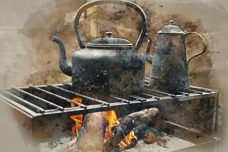 やかん, 鍋, 料理, 熱-温度, 台所用品, 家庭用機器, 燃焼, 火, 食べ物, 食べ物と飲み物