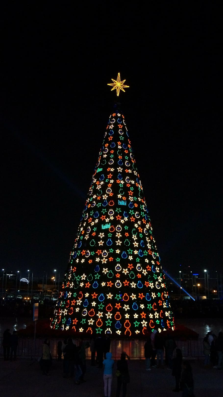 christmas, tree, lights, star, night, celebration, illuminated, christmas tree, christmas decoration, christmas ornament