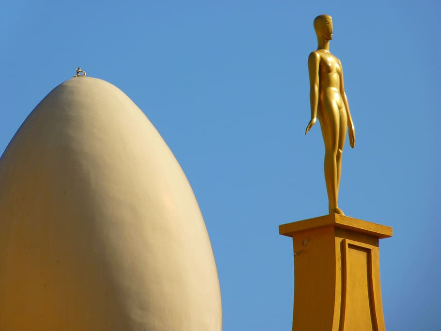 egg, figure, museum, dalí, figueras, spain, golden, sculpture, gold colored, sky
