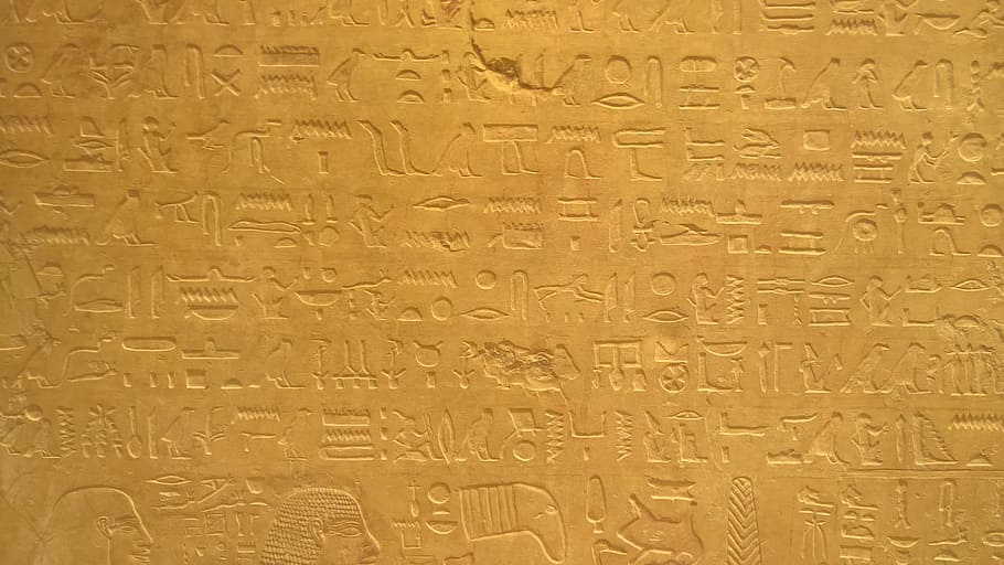 エジプト, 象形文字, 古代エジプト, エジプトの寺院, 低浮き彫り, フルフレーム, 背景, 人物なし, パターン, 屋内