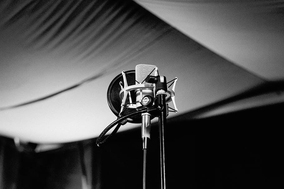 grayscale photo, condenser microphone, microphone, music, record, condenser, pop, filter, black and white, grayscale