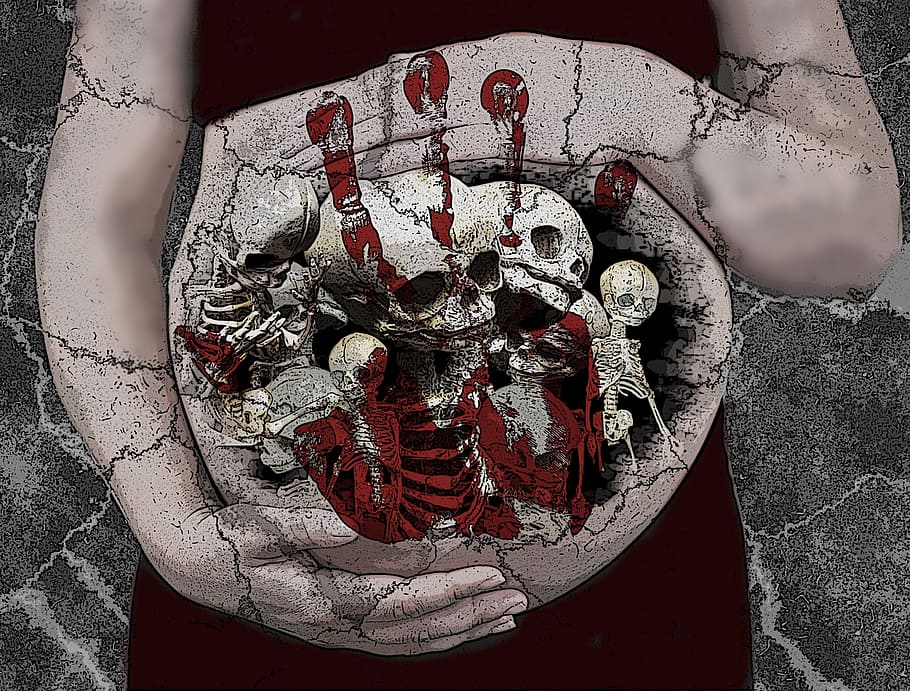 art, skeletons, illustration, figure, skull, exotico, montage, human body part, human hand, red