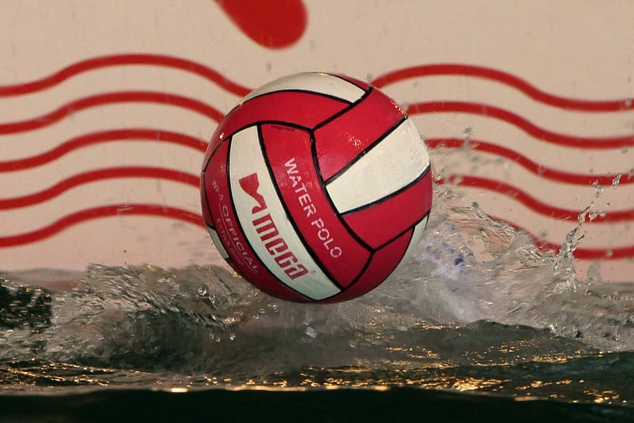 water polo, sport, ball, red, white, water, water balls, background, swim, color