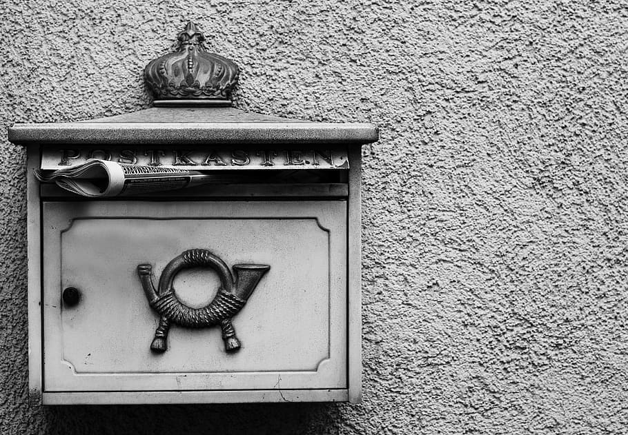 wall, mounted, gray, newspaper box, Mailbox, Old, Post, Letter, Boxes, Metal, old
