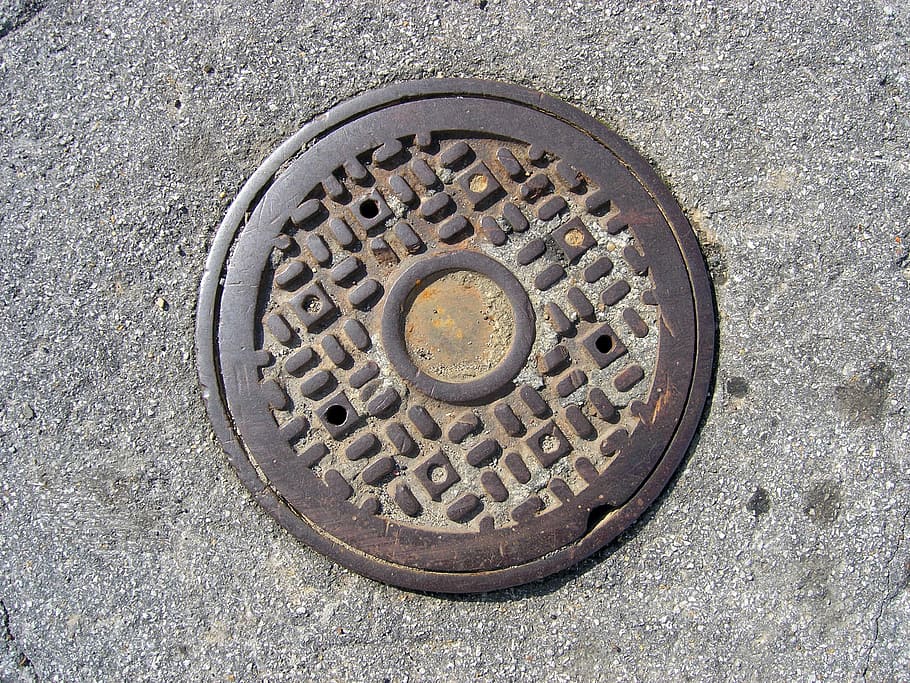 manhole, street, asphalt, cast, iron, sewer, metal, urban, cover, city