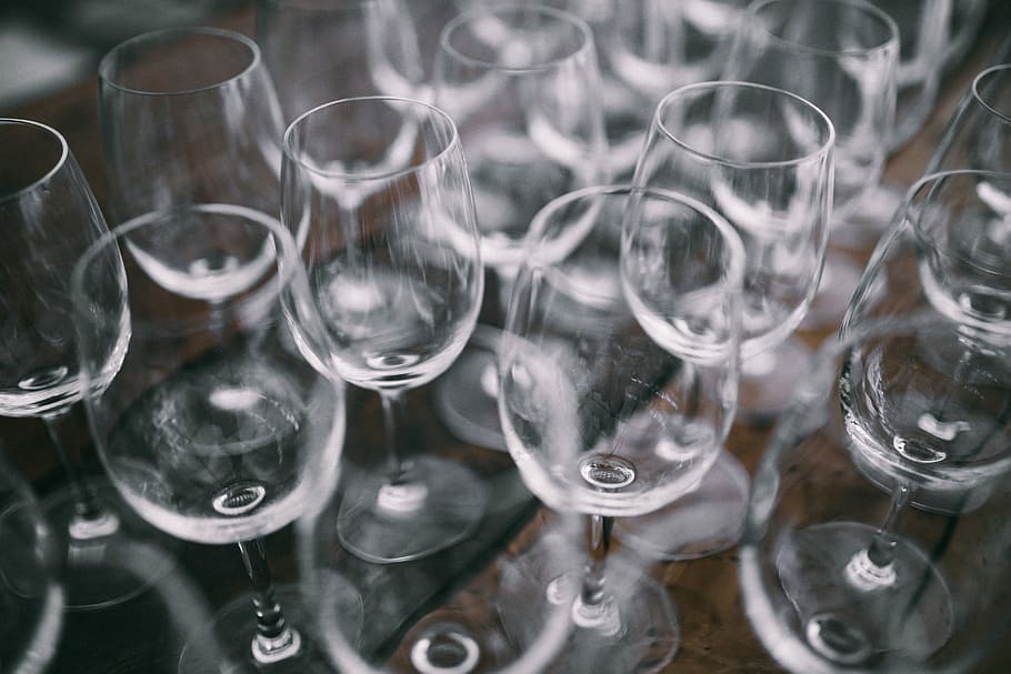 空のワイングラス, 空の, ワイングラス, グラス, パーティー, 多くの, ホームアクセサリー, アルコール, ドリンク, ワイン