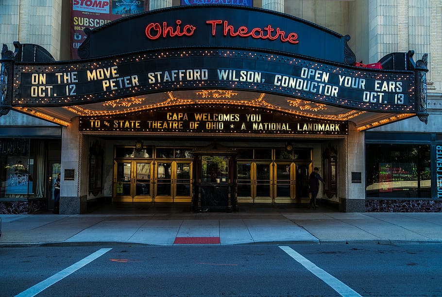 ohio theatre, daytime, columbus, ohio, theater, marquee, front, entrance, downtown, city