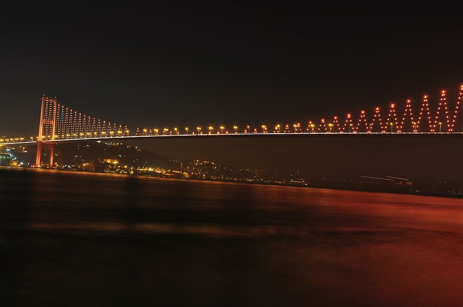 bosphorus bridge, bridge, night, lights, city, cityscape, night light, atmosphere, turkey, cities