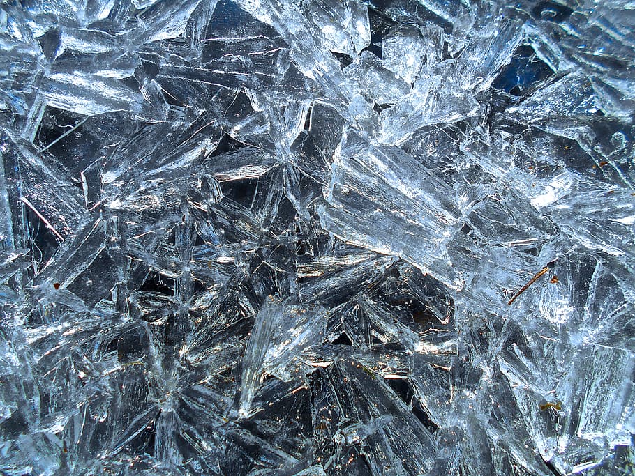 glass shards, two, ice, natural art, winter, ice formations, texture, structure, blue, ice art