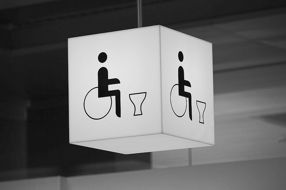 wc, pengguna kursi roda, toilet, cacat, toilet umum, toilet cacat, kursi roda, catatan, representasi manusia, representasi